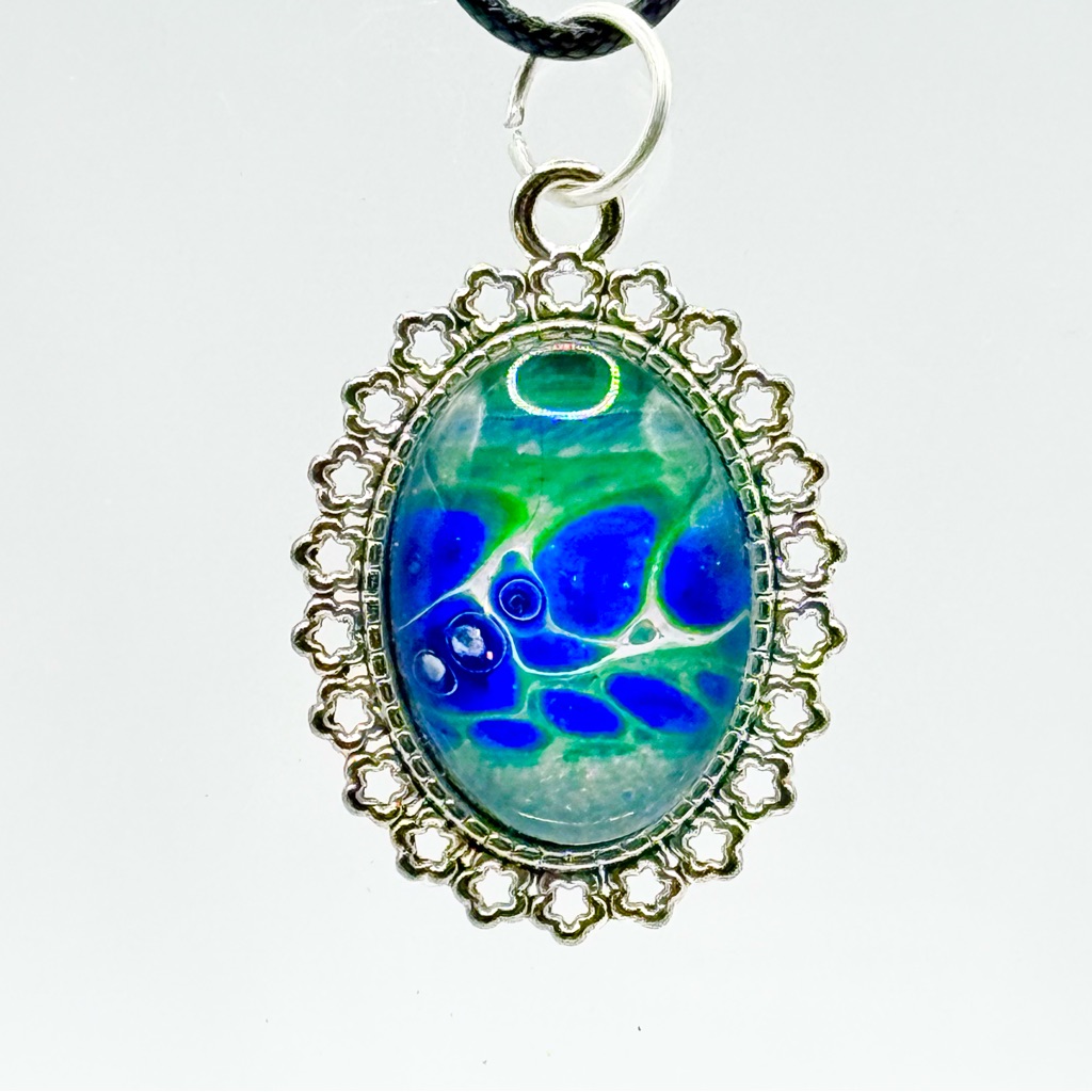 Artisan Blue And Green Oval Pendant Necklace 25$